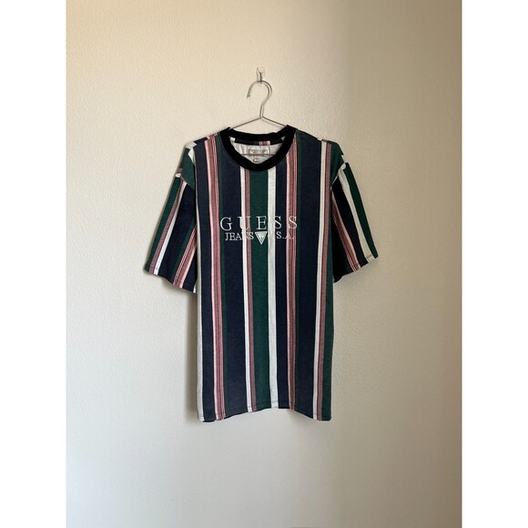 GUESS JEANS Men's ’81 Sayer Stripe Logo Tee in Mutli Size XL - Picture 1 of 6
